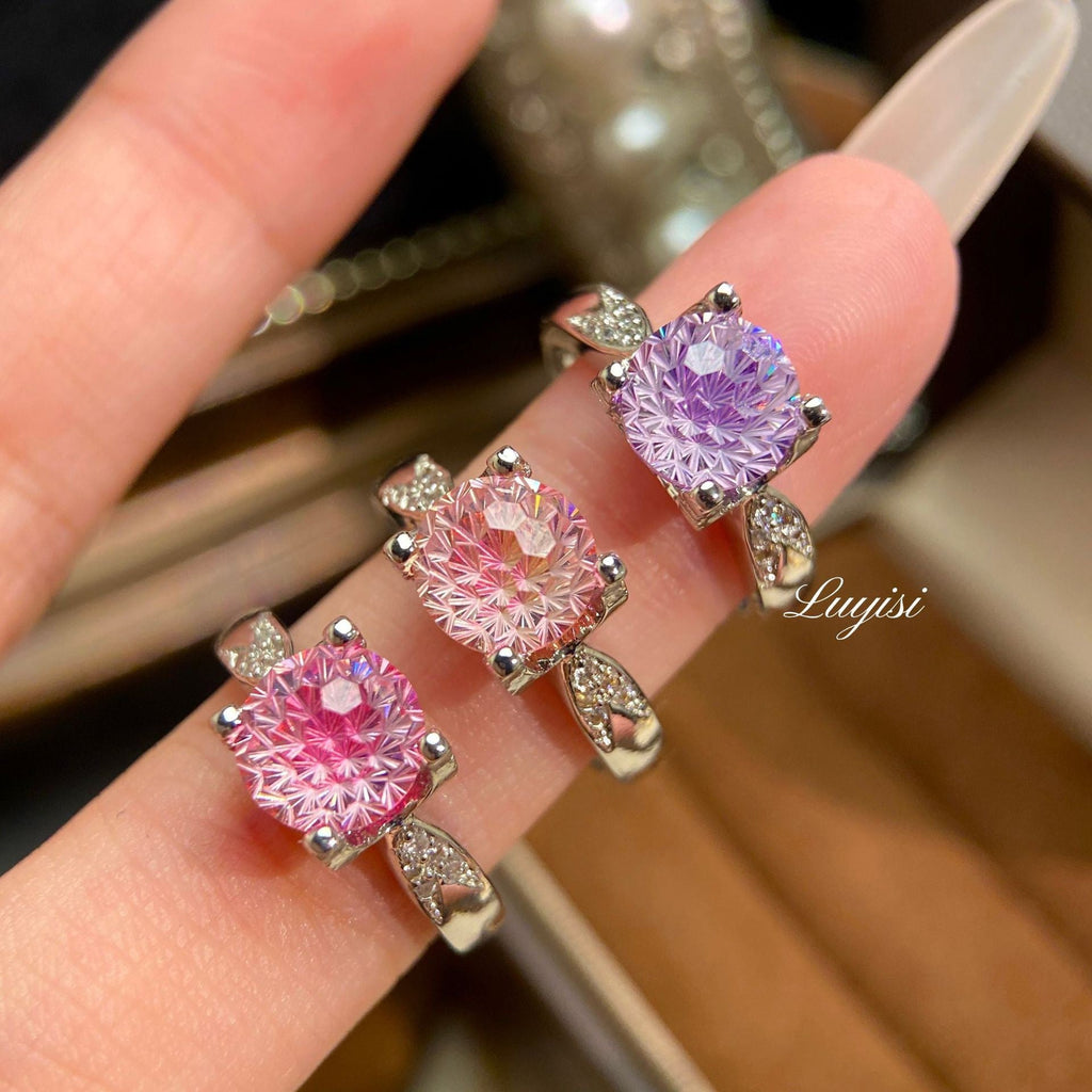 Luxury Shiny Paraiba Firework Cut Ring For Women, High Carbon Diamond Swallowtail Bullhead Setting Engagement Ring Vera Lux
