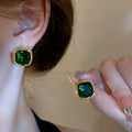 Silver Post Emerald Stud Earrings, Light Luxury Niche Unique Design, 2026 Hot Elegant Ear Jewelry Vera Lux