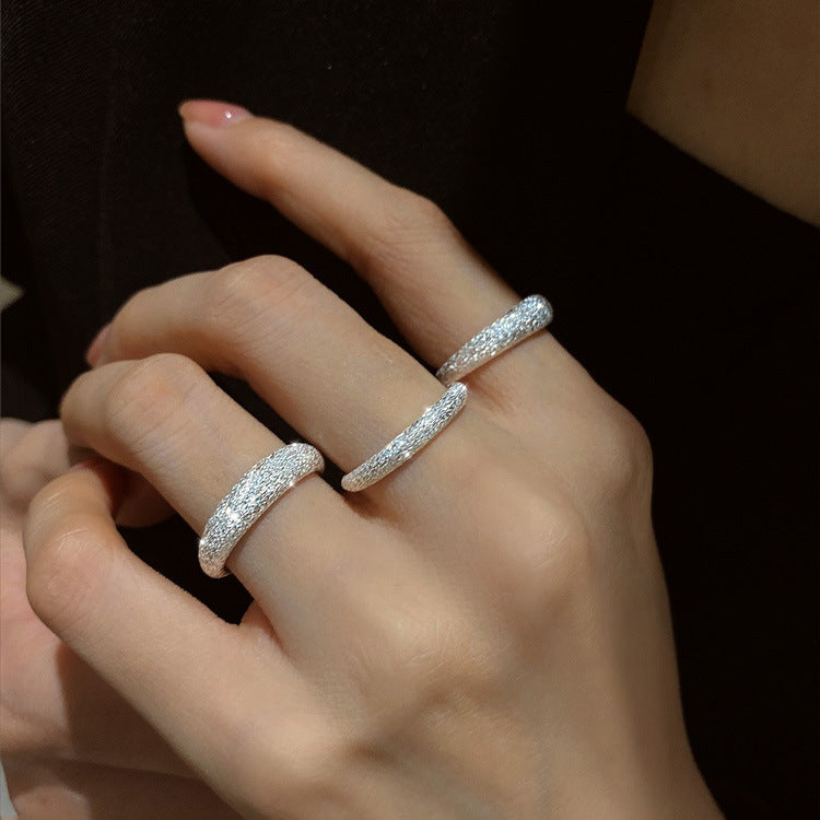 S925 Sterling Silver Starry Shimmer Ring For Women, INS Cool Style, Sparkling Sand & Glittering Texture Index Finger Ring Vera Lux