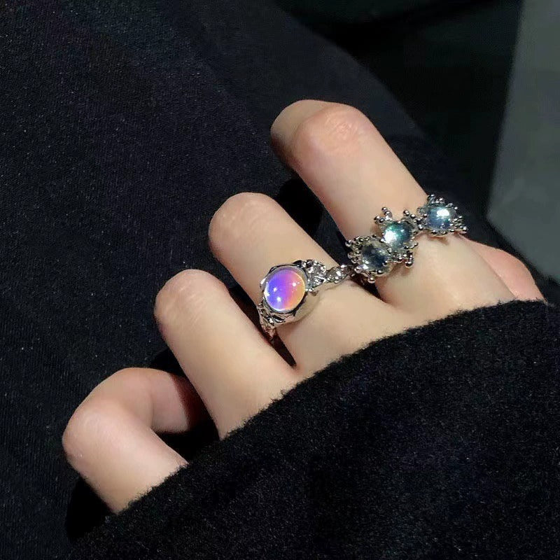 High-End Opal & Moonstone Ring For Women, Luxury Niche Design, Lava Zircon Adjustable Index Finger Ring Vera Lux