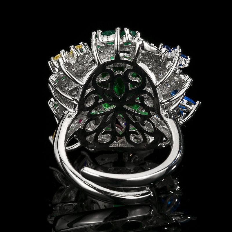 Luxury Vintage Open Ring With Shimmering Peacock Green Gemstone, Elegant Light Luxury Jewelry For Women Vera Lux