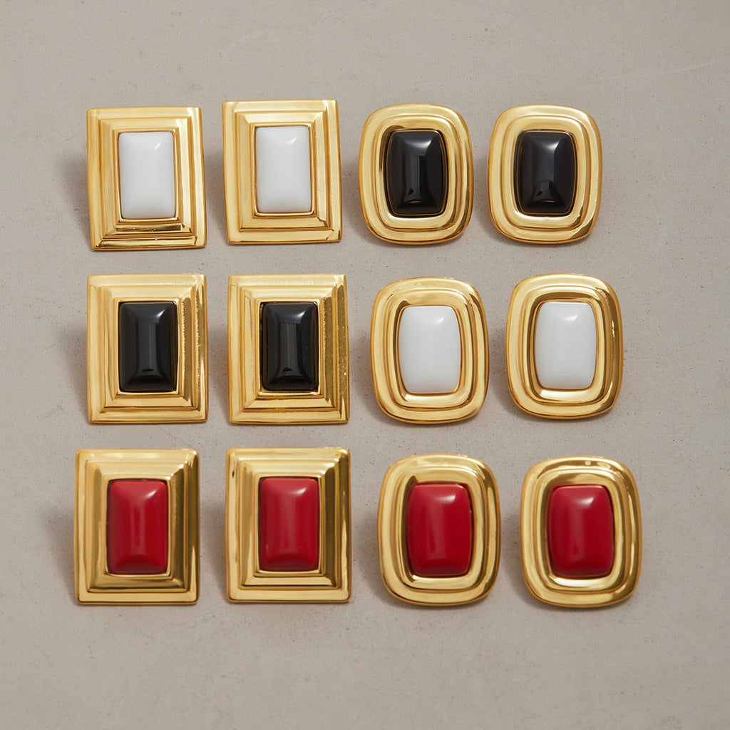 18K gold geometric square with texture design classic retro earrings Vera Lux