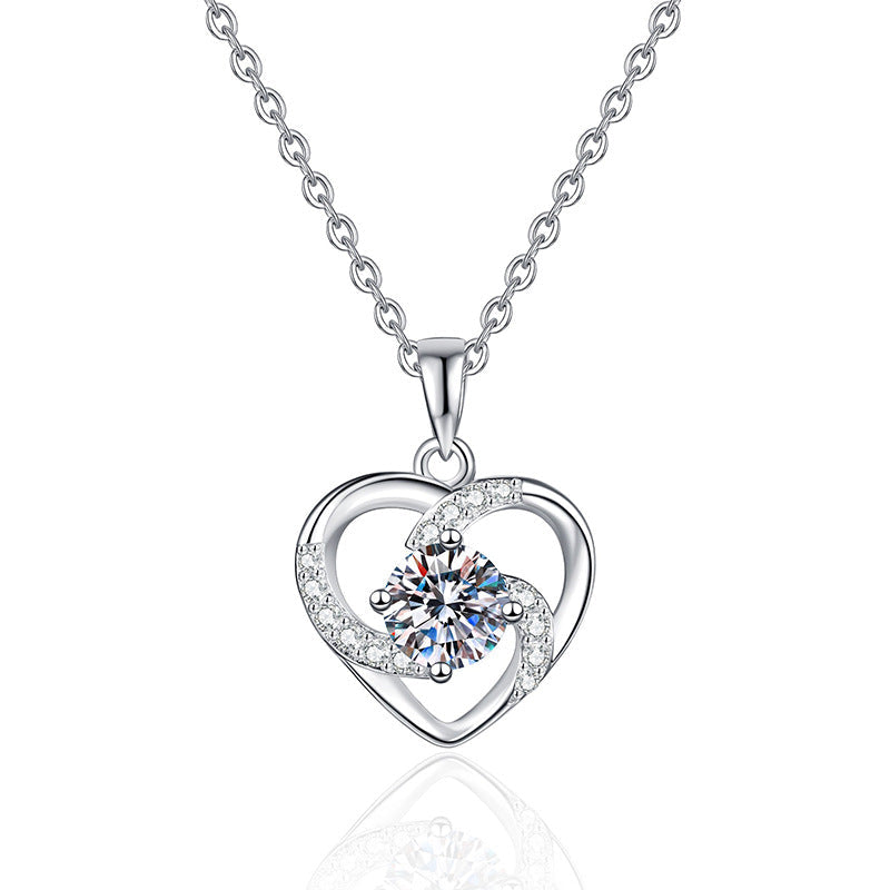S925 Sterling Silver Necklace With An Eternal Heart Pendant And Moissanite Vera Lux