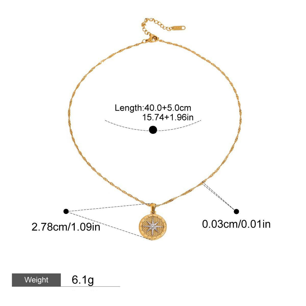 18K gold round necklace with eight-pointed star design, classic and fashionable Vera Lux