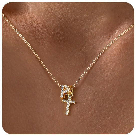 Zircon Inlaid 26 Letter Cross English Necklace Vera Lux