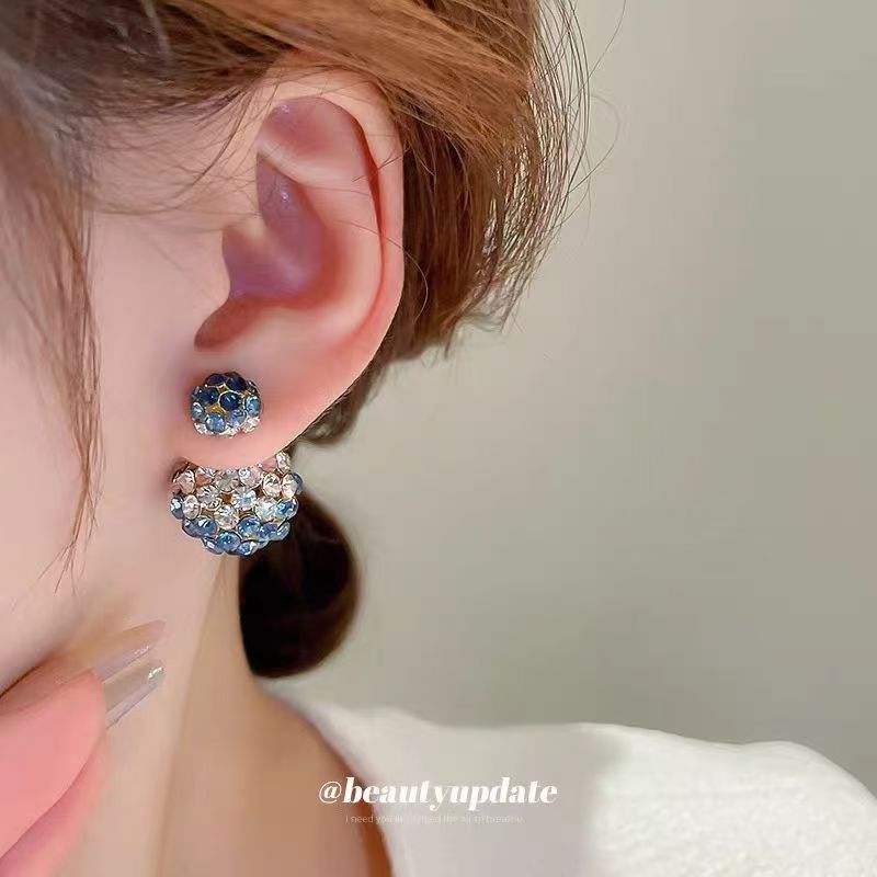 Silver Needle Diamond Round Earrings, Dual-Wear Front & Back, Korean Light Luxury Studs Vera Lux