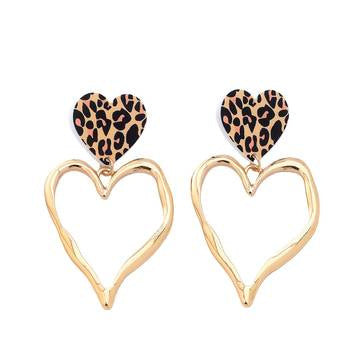 Leopard-print Exaggerated Heart-shaped Pendant Earrings Vera Lux