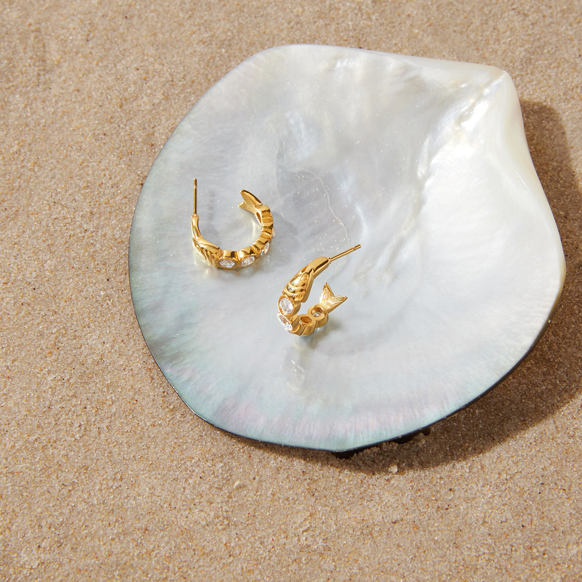 Zircon Fish C Hoop Earrings Vera Lux