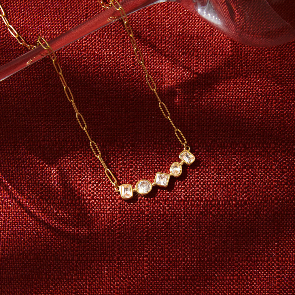 Zircon Necklace and Chain Tassel Earring Set Vera Lux