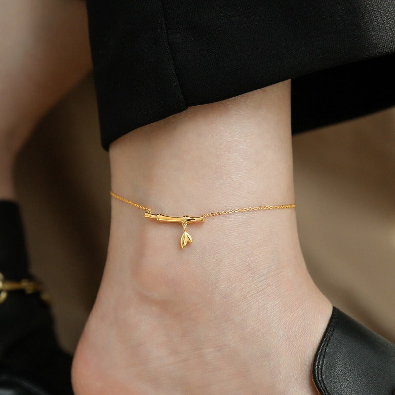 18k gold rising step by step titanium steel bamboo anklet Vera Lux