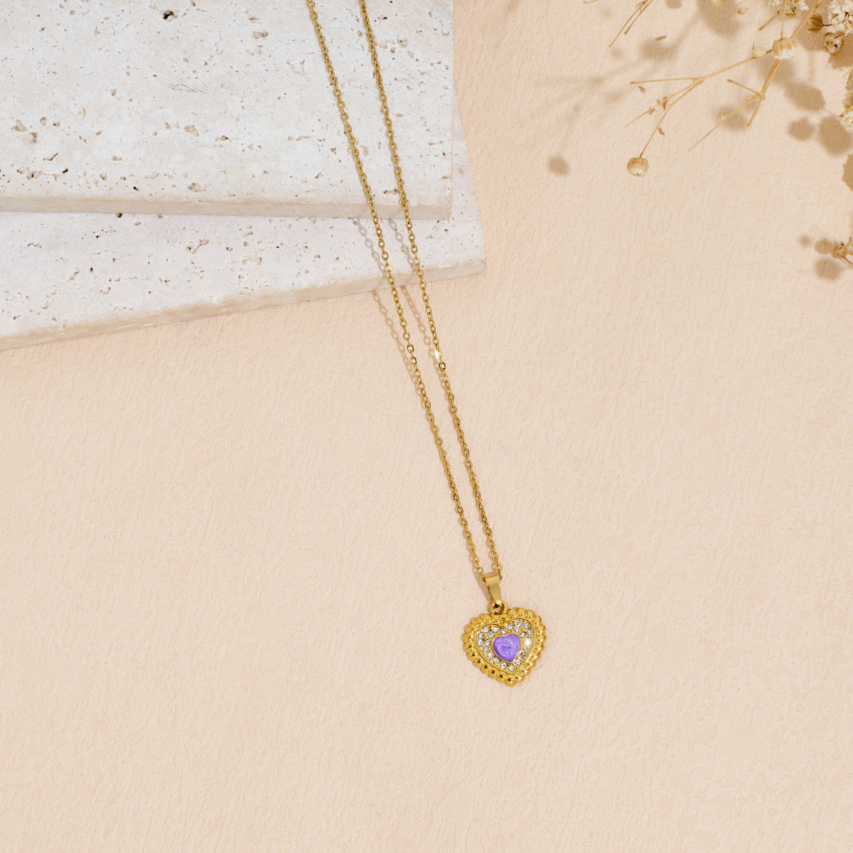 Stainless Steel Heart-shaped Drop-oil Inlaid Rhinestone Pendant Necklace Vera Lux