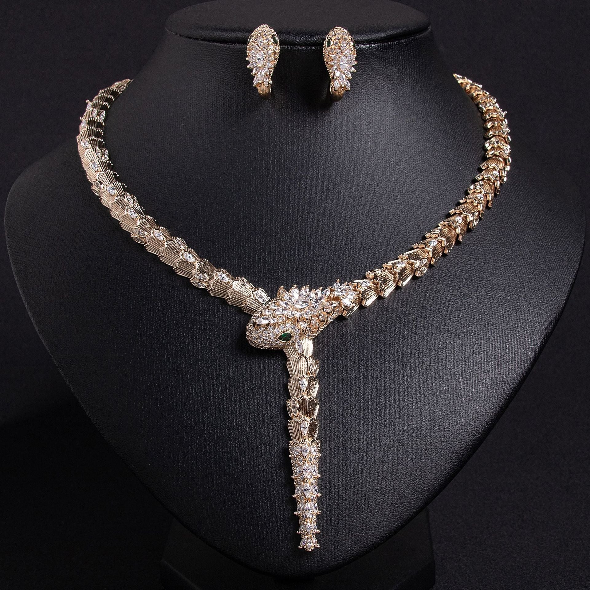 S925 Silver and Zircon Snake-Design Necklace and Earrings Jewelry Set Vera Lux