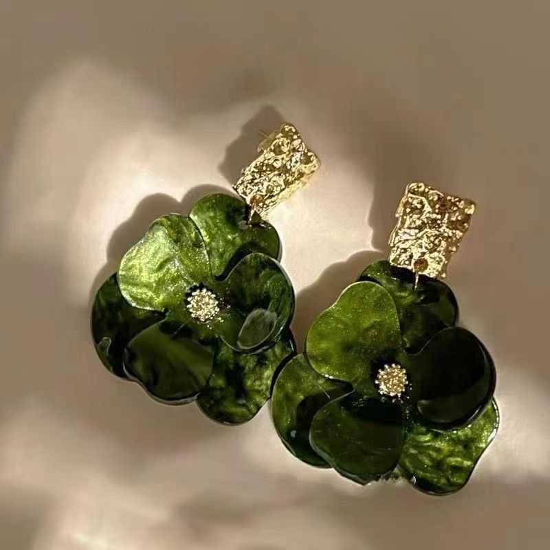 925 Silver Needle Acrylic Flower Earrings, Forest Retro French Style Vera Lux