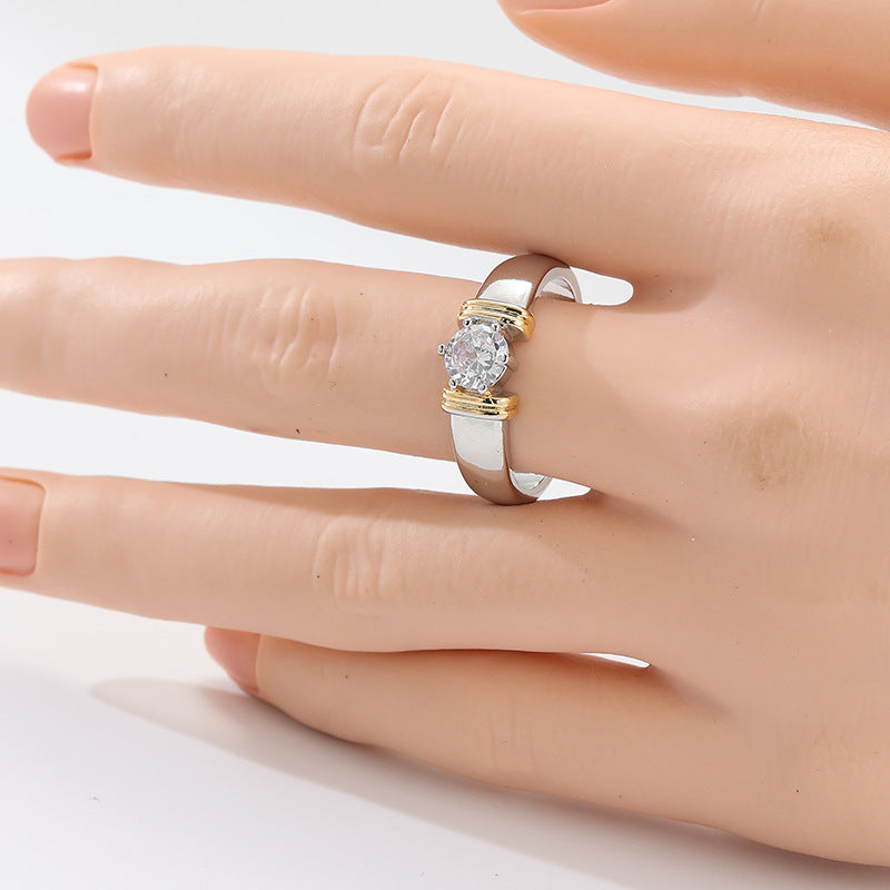Minimalist Two-tone Inlaid Round Zircon Fashion Ring For Women Vera Lux