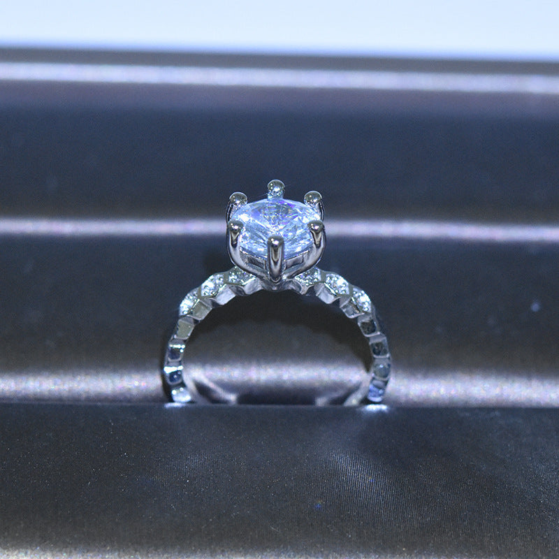 Classic Honeycomb Six-Prong Simulated Diamond Ring, Moissanite Hexagonal Band Vera Lux