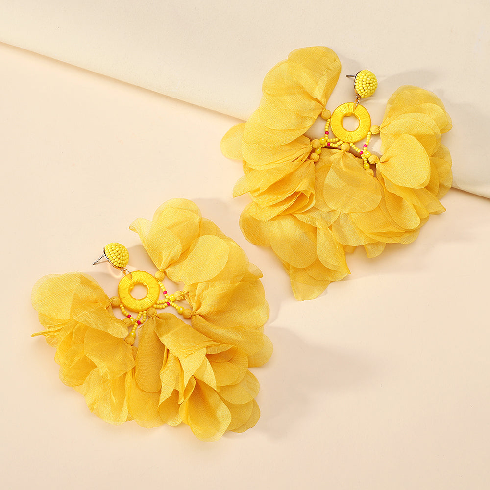 Handmade Bohemian Beaded Chiffon Flower Tassel Earrings For Women Tropical Vacation Statement Jewelry Vera Lux