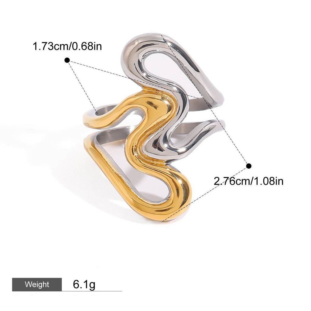 18K gold irregular lines with gold and silver color matching design unique personality ring Vera Lux