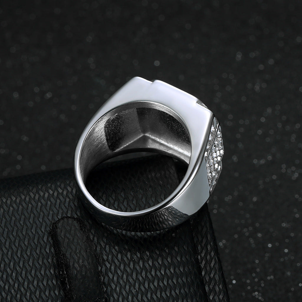 Titanium Steel Gold-Plated Full-Crystal Mens Ring Vera Lux