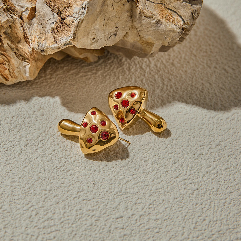 18K gold mushroom-shaped earrings inlaid with gemstones, exquisite and noble design Vera Lux