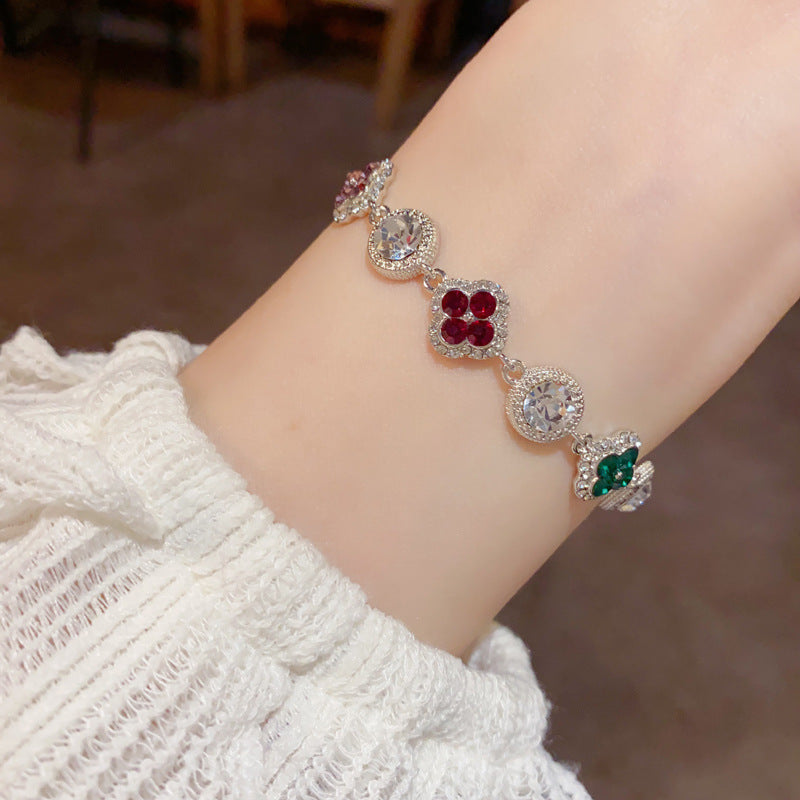 Personalized Fashionable Colorful Zircon Four-Leaf Clover Circle Bracelet Vera Lux