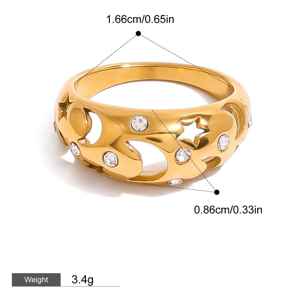 18K gold star and moon hollow with gemstone design exquisite noble ring Vera Lux