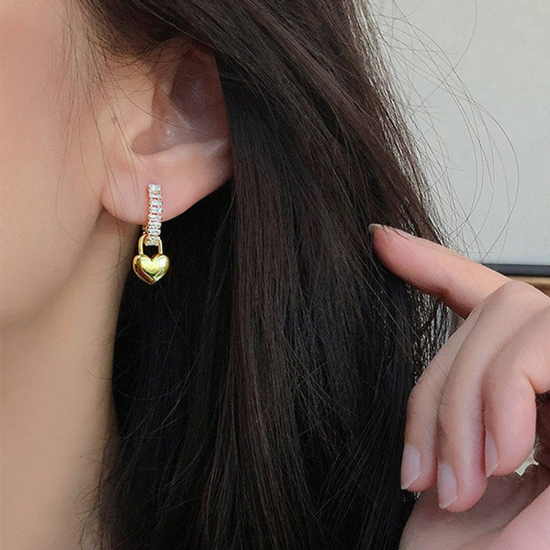 Ladies Elegant Small Heart Gold Stud Earrings No Need Take Off At Night Jewelry Vera Lux