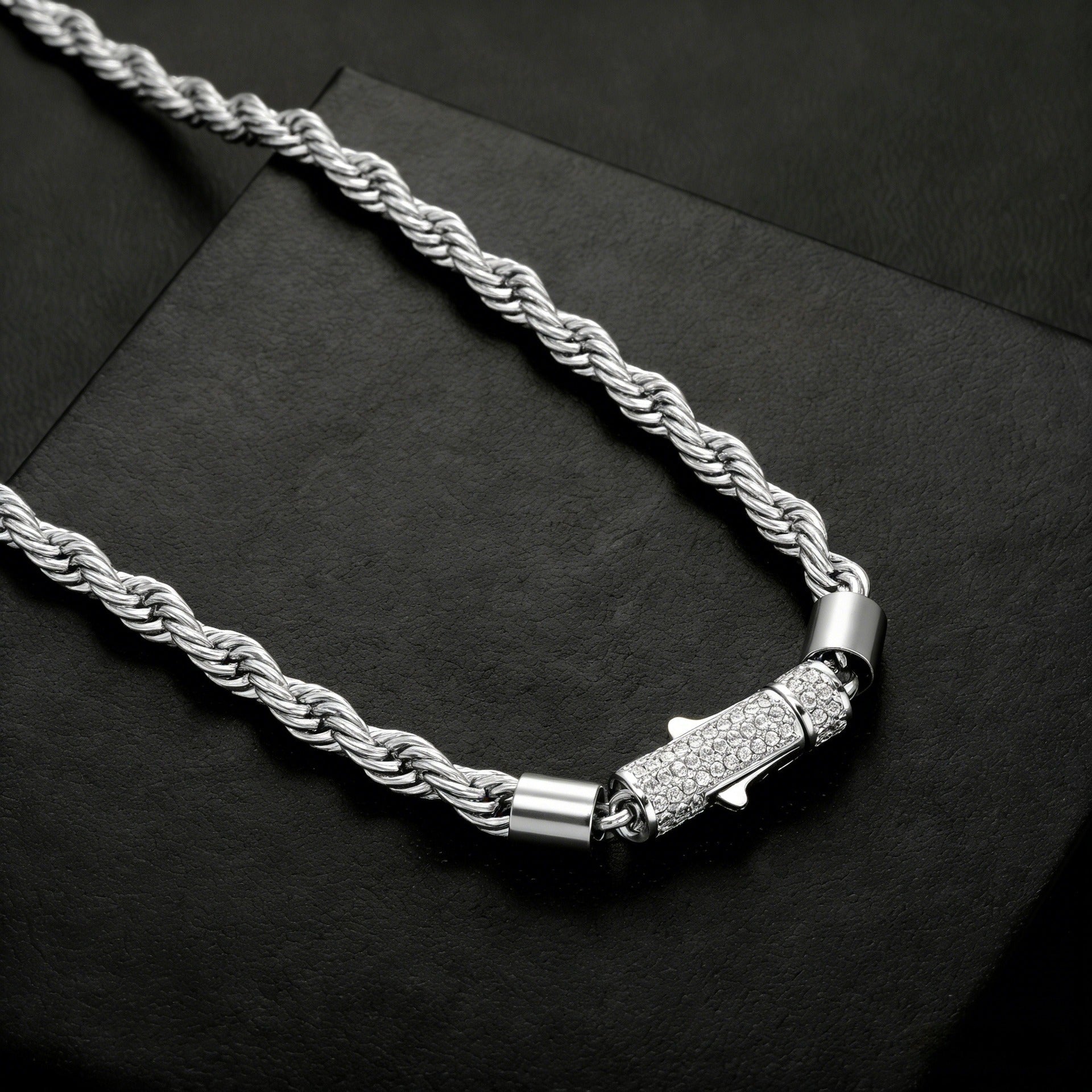 Cylindrical Spring-clasp Necklace Fully With Zirconias Vera Lux
