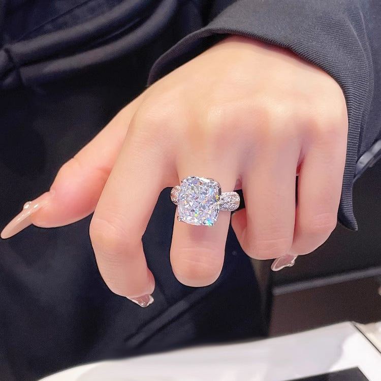 Large Carat Cushion Cut Diamond Simulant Ring, Vintage Pave Setting Proposal Ring For Her Vera Lux