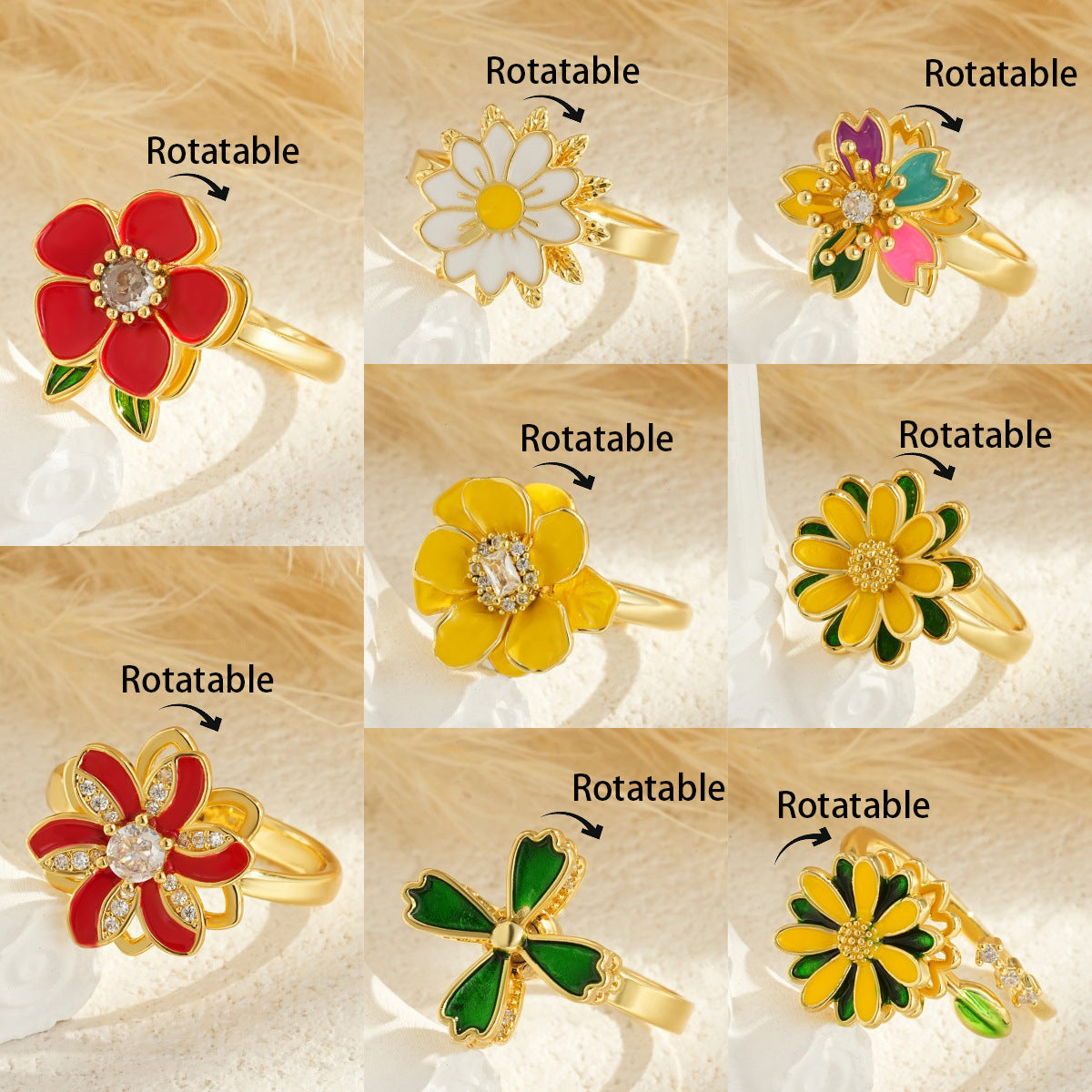 Rotatable Flower-shaped Gold-plated Ring Vera Lux