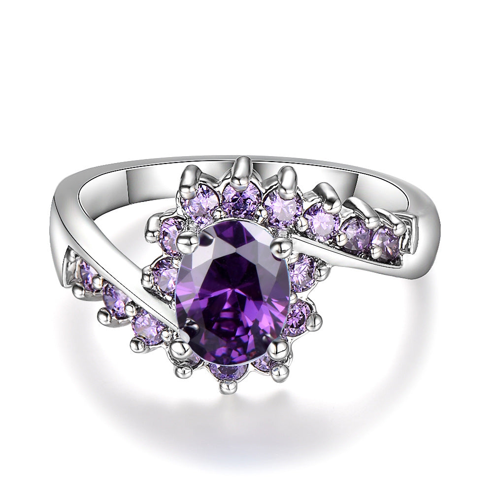 Fashionable Oval Purple Diamond-Encrusted Zircon Ring Vera Lux