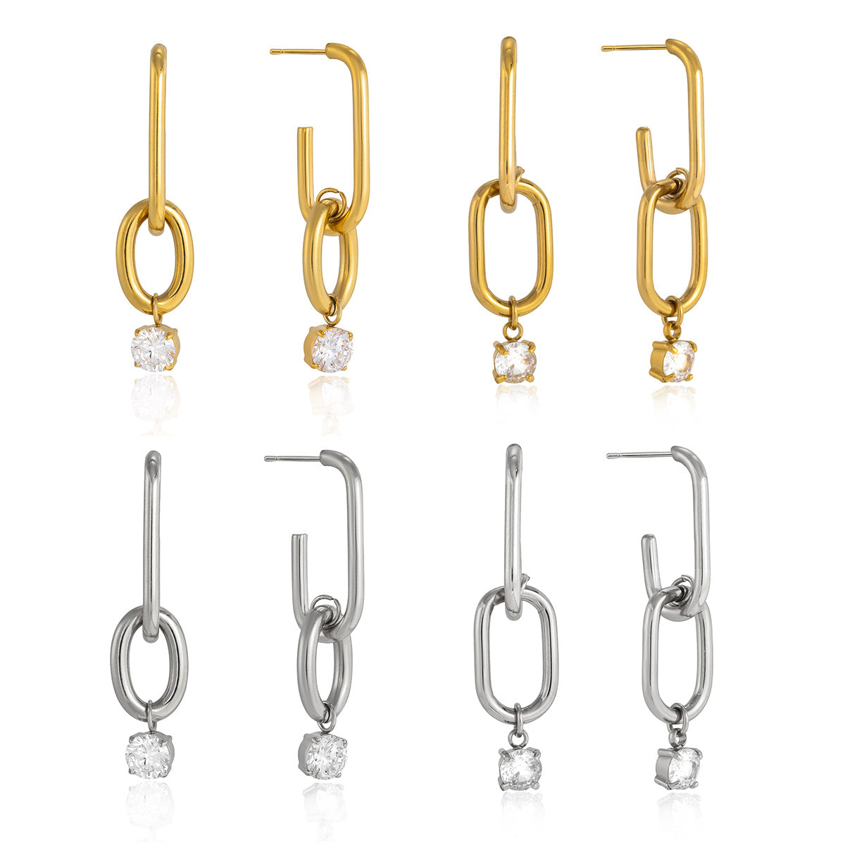 Stainless Steel Zircon Drop Hoop Earrings Vera Lux