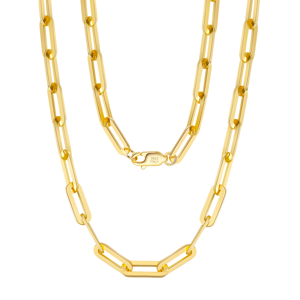 925 Sterling Silver Gold-Plated Sterling  Chunky Paperclip Chain Necklace - Italian Craftsmanship Vera Lux