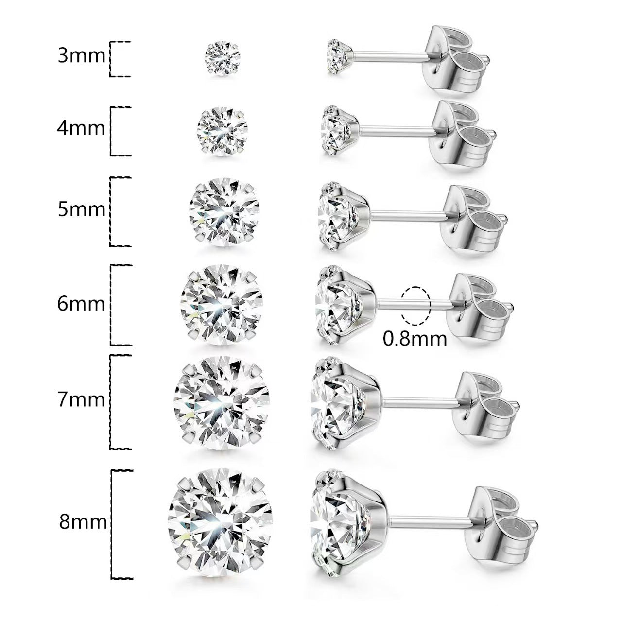 Stainless Steel Piercing Titanium Stud Earrings With Zircon Inlays Vera Lux