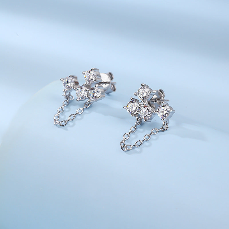 S925 Silver Asymmetric Multicolor Zircon Tassel Drop Earrings, Women Unique Versatile Dangle Jewelry Vera Lux