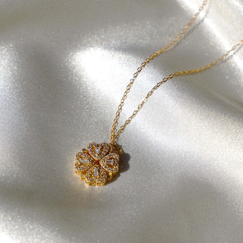 Heart-shaped four-leaf clover necklace with micro-inlaid zircon Vera Lux