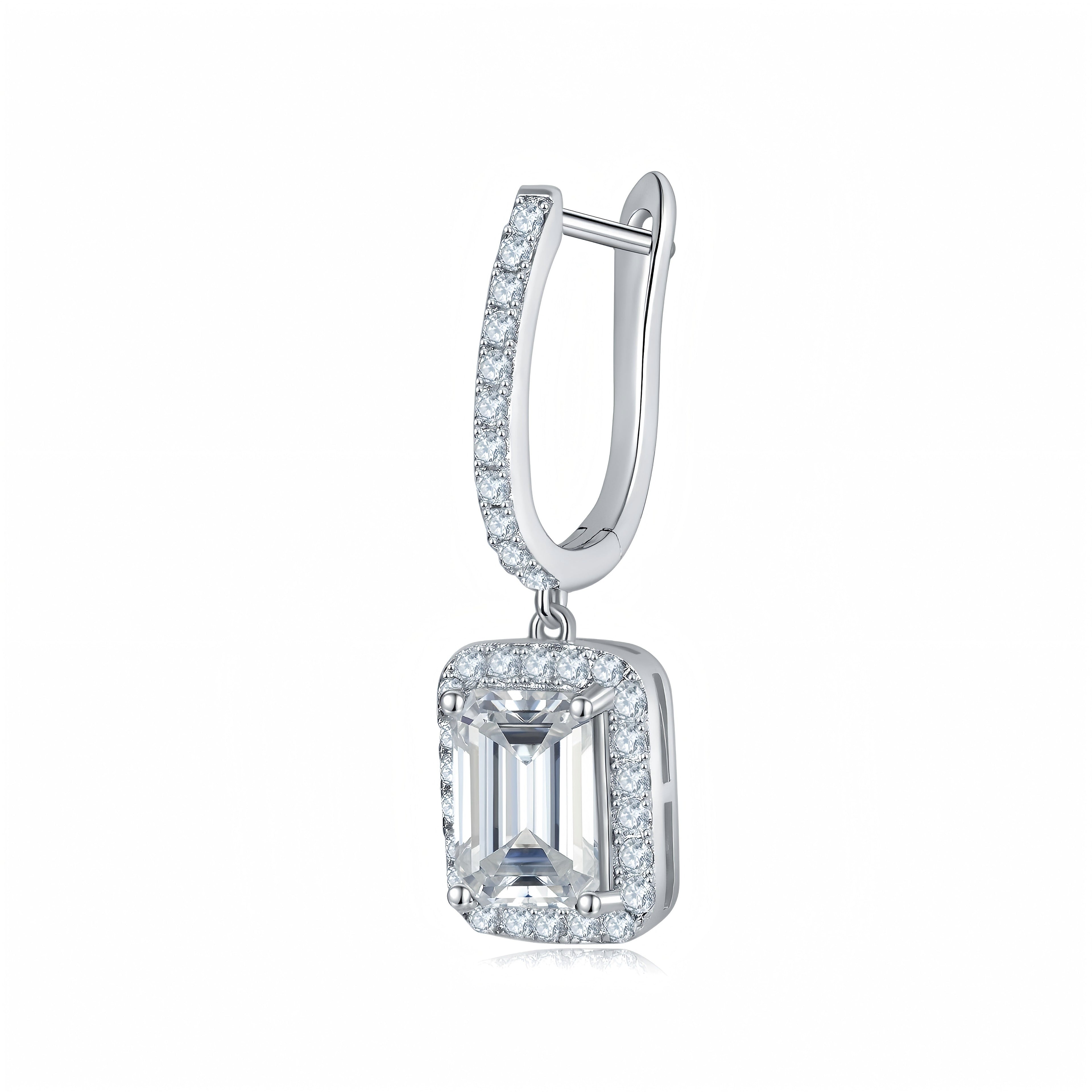 S925 Sterling Silver 6x8mm Emerald Cut Moissanite Halo Hoop Earrings  Platinum Plated Drop Earrings With GRA Certificate Luxury Jewelry Gift Box Set Vera Lux