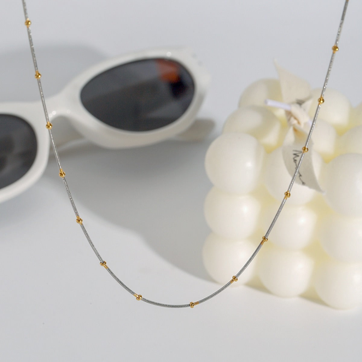 18K gold round beads with gold and silver color matching design personalized fashion necklace Vera Lux