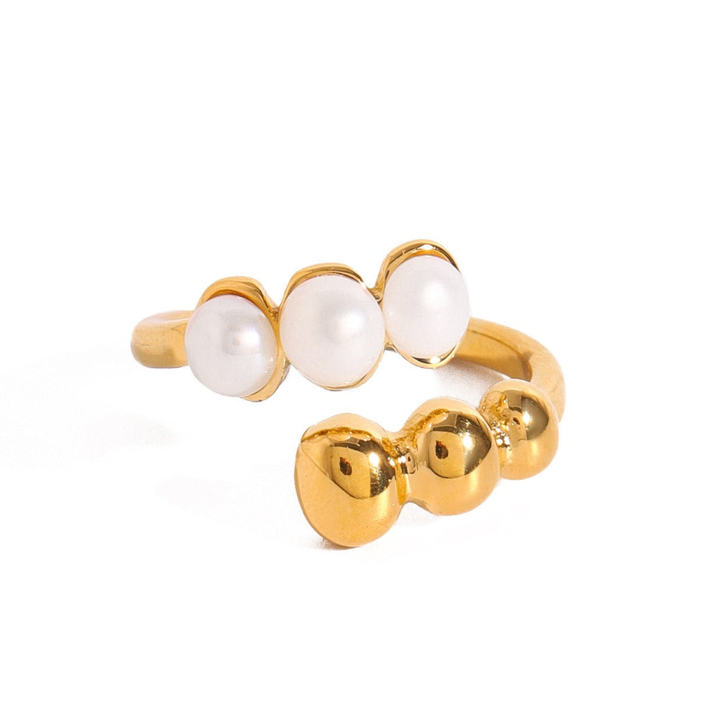 18K gold round bead-shaped pearl inlaid open ring with exquisite design Vera Lux