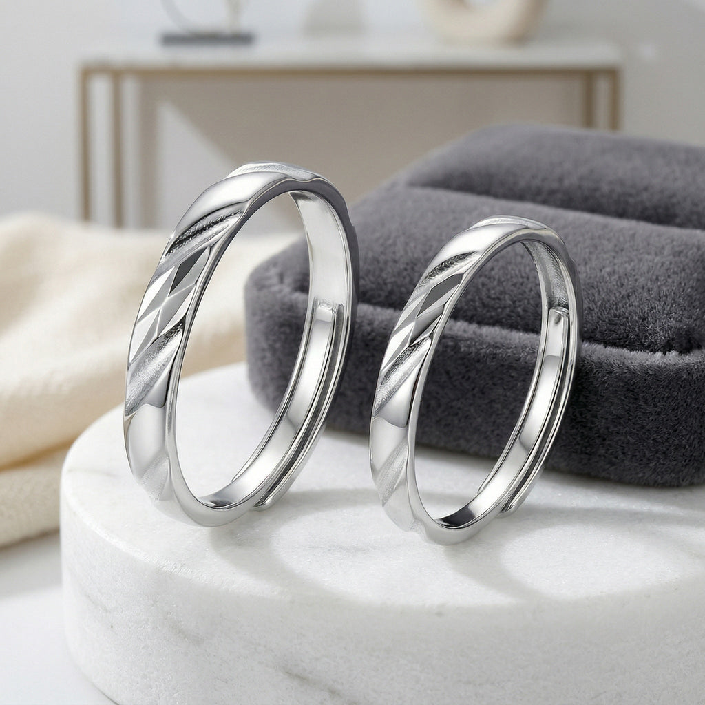 925 Sterling Silver Elegant Silver Couple Rings with Red and Black Twisted Enamel Accents Vera Lux