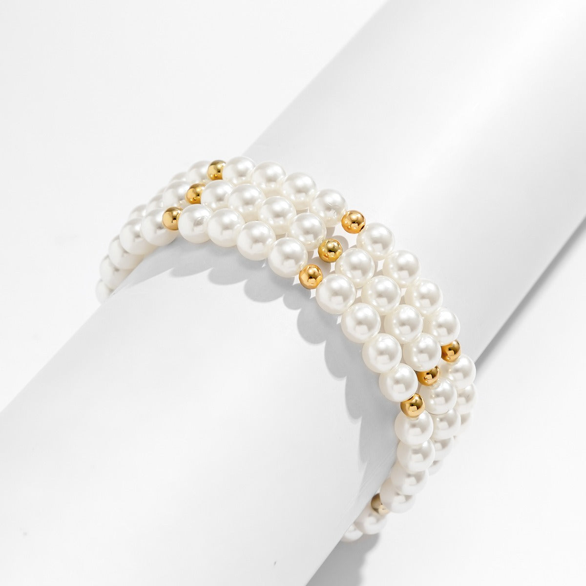 Contrast color round beads geometric handmade multi-layer imitation pearl beaded anklet Vera Lux