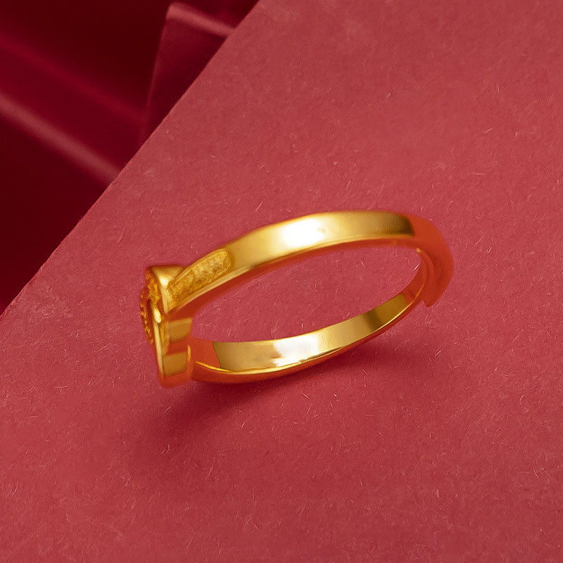 Vietnamese Sand Gold Plated Double Heart Ring For Women, Japanese & Korean Fashion Adjustable Open Love Ring Vera Lux