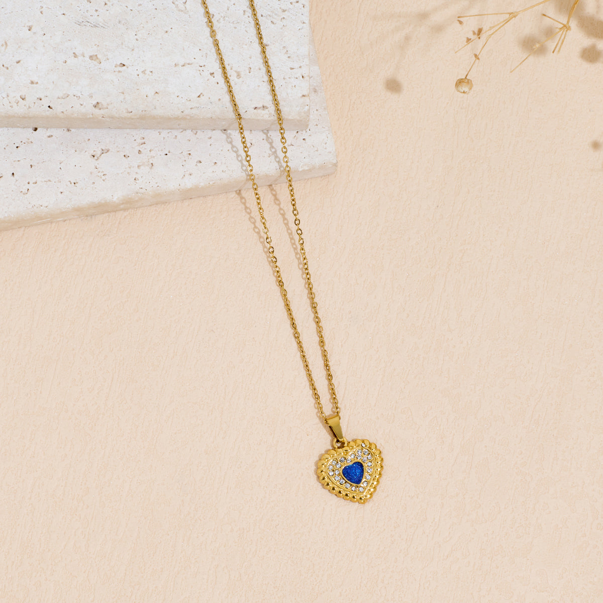 Stainless Steel Heart-shaped Drop-oil Inlaid Rhinestone Pendant Necklace Vera Lux