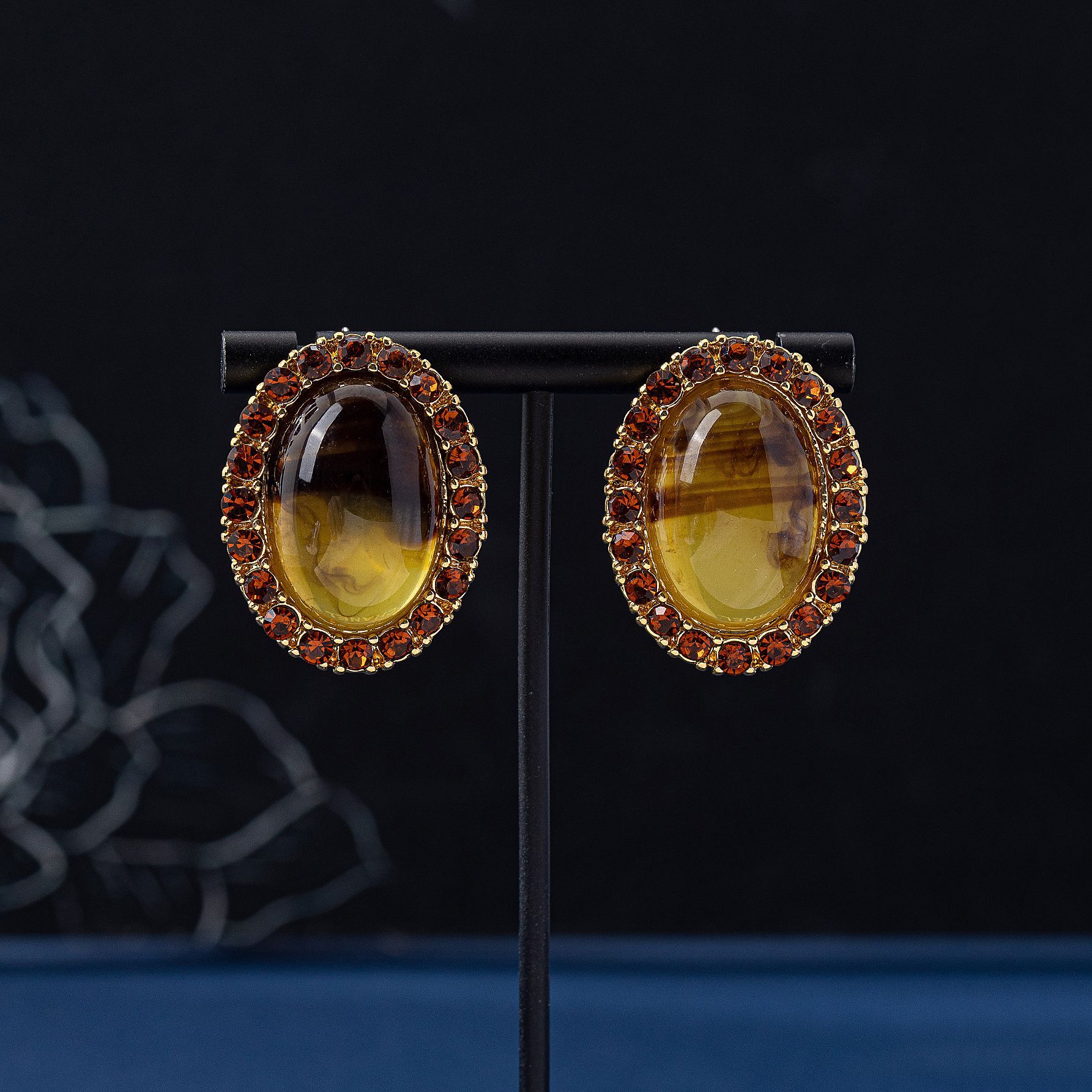 Vintage French Minimalist Luxe Oval Czech Crystal Earrings Vera Lux