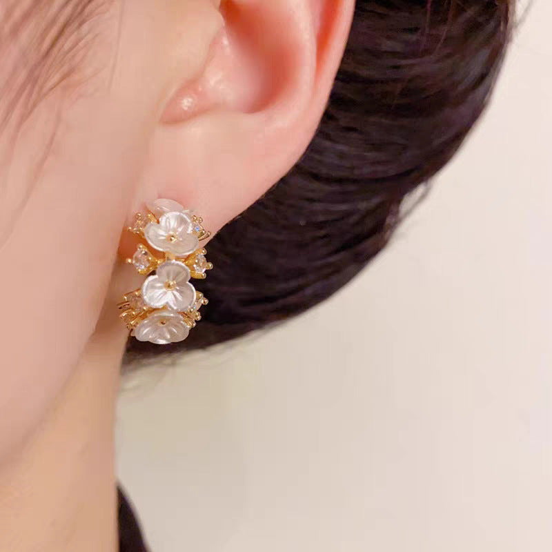 Fresh And Chic C Shaped Earrings With Diamond Encrusted Flowers For Women Vera Lux