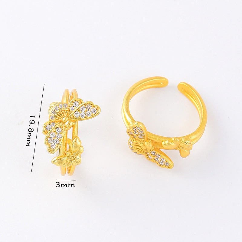 Long-Lasting Color Traditional Sand-Gold Enamel Gradient Pearl Butterfly Ring Vera Lux