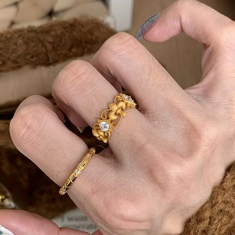 Vintage Lace Cutout Iris Ring Women, Luxury High-End Statement Index Finger Ring Vera Lux