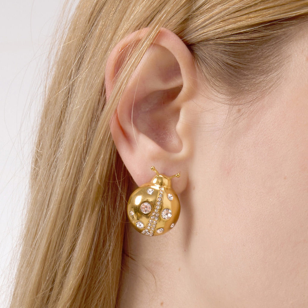 18k gold ladybug titanium steel necklace and earrings Vera Lux