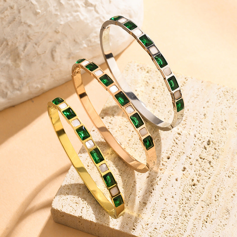 Emerald Diamond White Shell Titanium Steel Bracelet For Women Vera Lux
