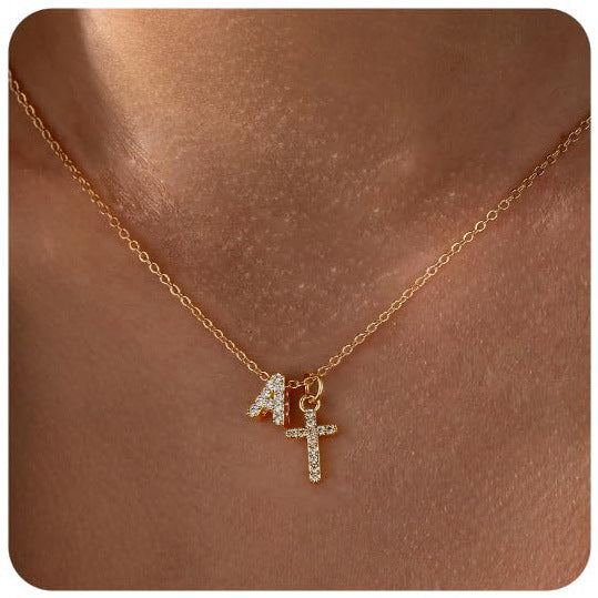 Zircon Inlaid 26 Letter Cross English Necklace Vera Lux