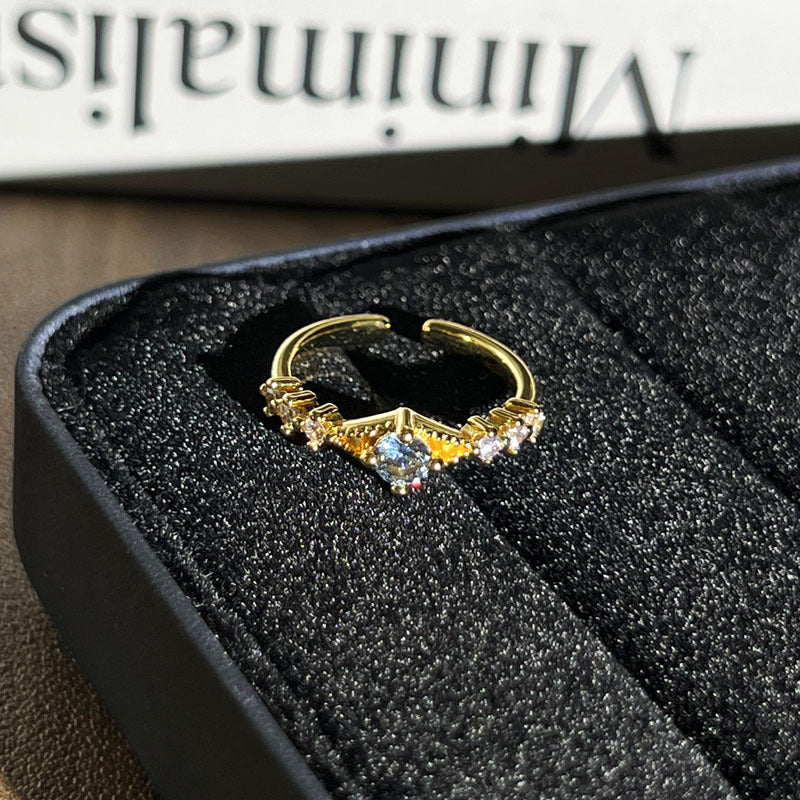 Retro Cold Tone Geometric Micro Rhinestone Paved Open Ring, Unique Niche Design Fashion Finger Jewelry, Versatile Trendy Accessory For Women Daily Wear Vera Lux